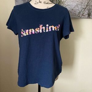 Caribbean Joe crew neck, navy blue T-shirt, Sunshine has flowers, size large